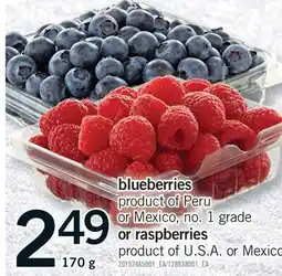 Fortinos BLUEBERRIES OR RASPBERRIES, 170 g offer