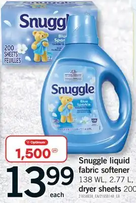 Fortinos SNUGGLE LIQUID FABRIC SOFTENER, 138 WL, 2.77 L, DRYER SHEETS, 200'S offer