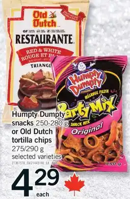 Fortinos HUMPTY DUMPTY SNACKS, 250-280 G OR OLD DUTCH TORTILLA CHIPS, 275/290 G offer