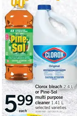 Fortinos Clorox bleach 2.4 L or Pine-Sol multi purpose cleaner 1.41 L offer