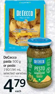 Fortinos DECECCO PASTA, 500 G OR PESTO, 190/194 ML offer