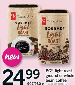 Fortinos PC LIGHT ROAST GROUND OR WHOLE BEAN COFFEE, 907/930 g offer