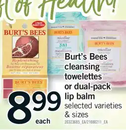 Fortinos BURT'S BEES CLEANSING TOWELETTES OR DUAL-PACK LIP BALM offer