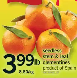 Fortinos SEEDLESS STEM & LEAF CLEMENTINES offer