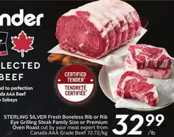 Sobeys STERLING SILVER Fresh Boneless Rib or Rib Eye Grilling Steak Family Size or Oven offer