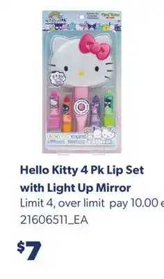 Real Canadian Superstore HELLO KITTY 4 PK LIP SET WITH LIGHT UP MIRROR offer