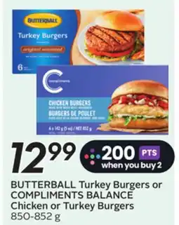 Sobeys BUTTERBALL Turkey Burgers or COMPLIMENTS BALANCE Chicken or Turkey Burgers offer