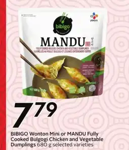 Sobeys BIBIGO Wonton Mini or MANDU Fully Cooked Bulgogi Chicken and Vegetable Dumplings offer