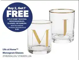 Real Canadian Superstore LIFE AT HOME MONOGRAM GLASSES offer
