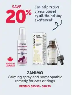 Mondou ZANIMO Calming spray and homeopathic remedy for cats or dogs offer