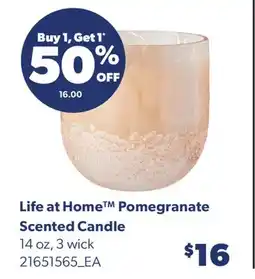 Real Canadian Superstore LIFE AT HOME POMEGRANATE SCENTED CANDLE, 14 OZ, 3 WICK offer