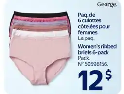 Walmart Women's Ribbed Briefs 6-Pack offer