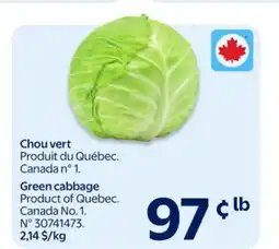 Walmart Green cabbage Product of Quebec offer