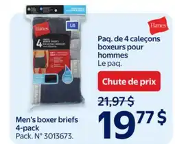 Walmart Hanes Men's boxer briefs 4-pack offer