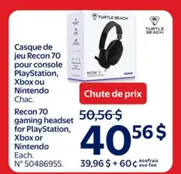 Walmart Turtle Beach Recon 70 gaming headset for PlayStation, Xbox or Nintendo offer