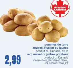 Wholesale Club POMMES DE TERRE ROUGES, RUSSET OU JAUNES, 10 LB offer