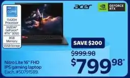 Walmart Acer Nitro Lite 16" FHD IPS gaming laptop offer