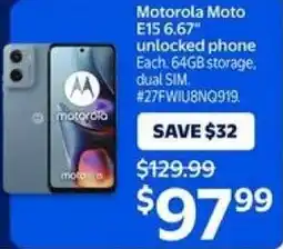 Walmart Motorola Moto E15 6.67" unlocked phone offer