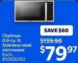 Walmart Chefman 0.9-cu.ft. Stainless steel microwave offer