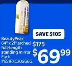 Walmart BeautyPeak 64" x 21" arched $175 full-length standing mirror offer
