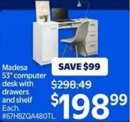 Walmart Madesa 53" computer desk with drawers and shelf offer