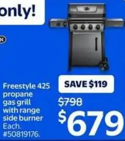 Walmart Freestyle 425 propane gas grill with range side burner offer