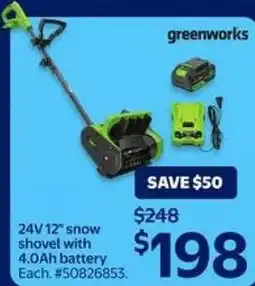 Walmart 24V 12" snow shovel with 4.0Ah battery offer