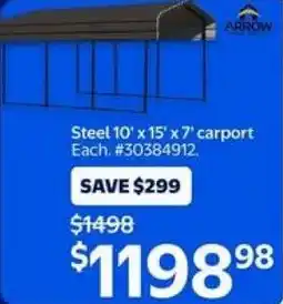 Walmart Steel 10' x 15' x 7' carport offer