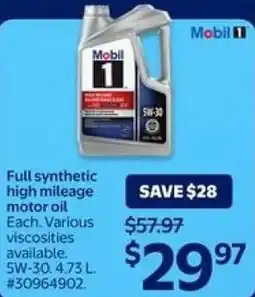 Walmart Full synthetic high mileage motor oil offer