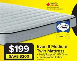 Leon's Sealy Essentials Evan II Medium Twin Mattress offer