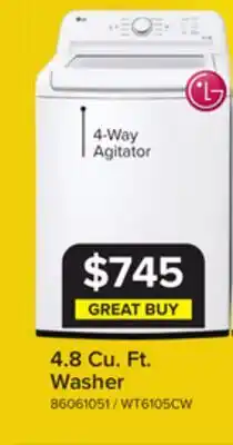 Leon's LG White Top Load Washer with Agitator and SlamProof Glass Lid (4.8 Cu. Ft) -WT6105CW offer