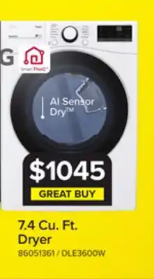 Leon's LG White Smart Wi-Fi Enabled Front Load Electric Dryer with Built-In AI (7.4 Cu. Ft.) - DLE3600W offer