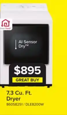 Leon's LG White Ultra Large Capacity Rear Control Electric Dryer with AI Sensing (7.3 Cu. Ft) - DLE8200W offer