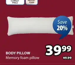 JYSK BODY PILLOW Memory foam pillow offer