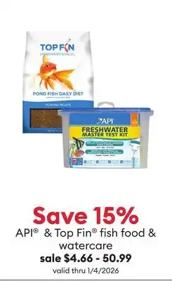Petsmart Save 15% API & Top Fin fish food & watercare offer