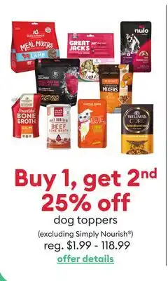 Petsmart Buy 1, get 2nd 25% off dog toppers offer