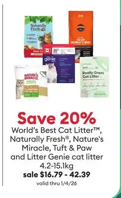 Petsmart World's Best Cat Litter , Naturally Fresh , Nature's Miracle, Tuft & Paw and Litter Genie cat litter offer