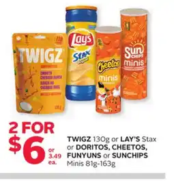 Rexall TWIGZ 130g or LAY'S Stax or DORITOS, CHEETOS, FUNYUNS or SUNCHIPS Minis 81g-163g offer