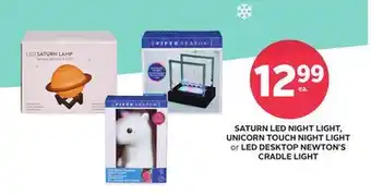 Rexall SATURN LED NIGHT LIGHT, UNICORN TOUCH NIGHT LIGHT or LED DESKTOP NEWTON'S CRADLE LIGHT offer