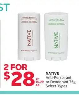 Rexall NATIVE Anti-Perspirant or Deodorant offer