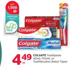 Rexall COLGATE Toothpaste 40mL-150mL or Toothbrushes offer