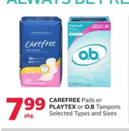 Rexall CAREFREE Pads or PLAYTEX or O. B Tampons offer