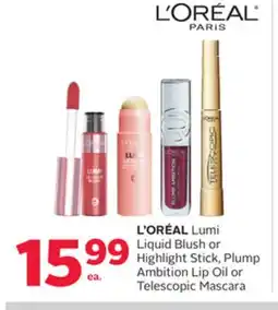 Rexall L' ORÉAL Lumi Liquid Blush or Highlight Stick, Plump Ambition Lip Oil or Telescopic Mascara offer