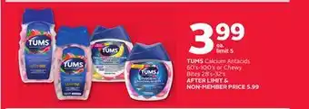 Rexall TUMS Calcium Antacids 60' s-100' s or Chewy Bites 28' s-32' s offer