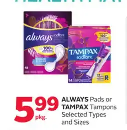 Rexall ALWAYS Pads or TAMPAX Tampons offer