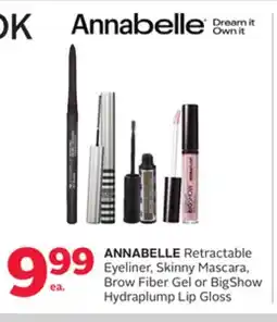 Rexall ANNABELLE Retractable Eyeliner, Skinny Mascara, Brow Fiber Gel or BigShow Hydraplump Lip Gloss offer
