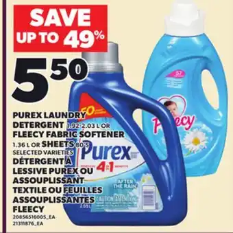 Independent City Market PUREX LAUNDRY DETERGENT, 1.92-2.03 L OR FLEECY FABRIC SOFTENER, 1.36 L OR SHEETS, 80'S offer