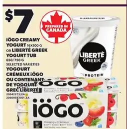 Independent City Market IÖGO CREAMY YOGURT, 16X100 G OR LIBERTÉ GREEK YOGURT TUB, 650/750 G offer