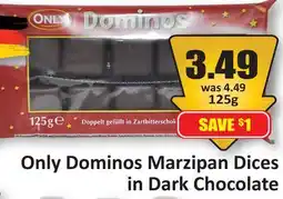Starsky Dominos Marzipan Dices in Dark Chocolate offer
