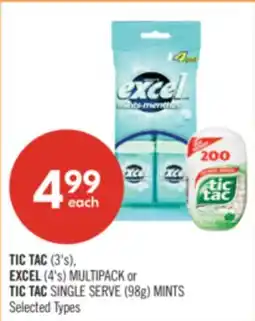 Shoppers Drug Mart TIC TAC (3's), EXCEL (4's) MULTIPACK or TIC TAC SINGLE SERVE (98g) MINTS offer